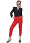 Kadın Kırmızı Halka Kemerli Pantolon-22399-kırmızı