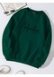 Unisex Oversize Bisiklet Yaka Basic Adventure Baskılı Sweatshirt - Koyu Yeşil Koyu Yeşil