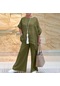 Tuomeng Pamuk ve Keten Moda Asimetrik Uzun Kollu Takım - Haki