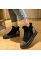 Siyah Sıcak Gerçek Vizon Kürk Ayakkabı Kadın Lüks Kristal El Dikiş Deri Kış Büyük Boy Yüksek Ayakkabı Kadın Slip-on Platformu Daireler
