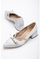 Saten Taşlı Sivri Gümüş Büyük Numara Kadın Ayakkabısı Topuklu-2567-gümüş