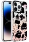 iPhone Uyumlu 14 Pro Max Kılıf Mermer Desenli Lopard Marbello Kapak - Siyah-beyaz