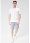 Erkek Beli Lastikli Bağcıklı Keten Karışımlı Slim Fit Jogger Şort Mavi Mavi