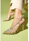 Luvishoes Leaf Altın Hologram Kadın Topuklu Ayakkabı