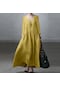 Kadın Modası Uzun Kollu V Yaka Günlük Düz Renk Salaş Elbise Sarı