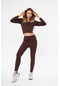 Lesa Wear Fitilli Kapüşonlu Içi Polarlı Yumaşacık Şardonlu Kaşkorse Crop Sweatshirt Kahverengi