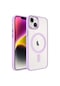 Noktaks - iPhone Uyumlu 14 Plus - Kılıf Sert Kablosuz Şarj Destekli Krom Magsafe Kapak - Pembe Açık