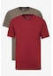 AC&Co / Altınyıldız Classics Erkek Hakı-bordo 2'li Paket Slim Fit Dar Kesim Pamuklu Basic Tişört