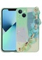 iPhone Uyumlu 13 Kılıf Simli Desenli El Askılı Tutacaklı Lopard Elsa Silikon Kapak - Yeşil