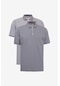 2'Li Çekmeyen Pamuklu Kumaş Slim Fit Dar Kesim Kıvrılmaz Polo Yaka Tişört Paketi Gri-Koyu Gri