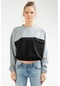 Gri Melanj Regular Pamuklu Bisiklet Yaka Crop Kadın Sweatshirt Sc0958 Gri Melanj
