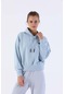Maraton Sportswear Oversize Kadın Kapşonlu Uzun Kol Basic Sisli Mavi Sweatshirt 20335-sisli Mavi