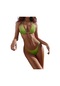 Düz Renk Askılı Boyundan Bağlı Üçgen Kadın Bikini Seti Çimen Yeşili