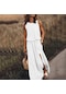 Kadınlar Avrupa Ve Amerikan Yeni Stil Düz Renk Rahat Moda Kişilik Kolsuz Elbise Beyaz