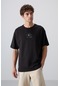Tommy Life Siyah Pamuklu Kalın Yumuşak Dokulu Oversize Fit Baskılı Erkek T-shirt - 88325 Siyah