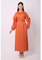 Violevin Er-cool Kadın Saten Kuşaklı Elbise 8053-30-turuncu
