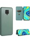 Xiaomi Redmi Not 9s Karbon Fiber Doku Yatay Flip Tpu Pc Pu Deri Kılıf Kart Yuvası İle Yeşil