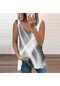 Gri Kadın Üst Yaz Yeni Moda Renkli Çapraz Baskılı Rahat Artı Boyutu Kolsuz Fermuar V Yaka Üst Tank Top