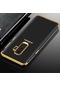 Mutcase - Samsung Uyumlu Galaxy A6 Plus 2018 - Kılıf Dört Köşesi Renkli Arkası Şefaf Lazer Silikon Kapak - Gold