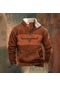 Erkek Western Polar Ceket Kovboy Boğa Başı Baskılı Kazak 1/4 Fermuarlı Dik Yaka Uzun Kollu Country Sweatshirt Kazak Montlar Kahverengi