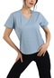 Kadın Mavi V Yaka Basic Tişört-27894-mavi