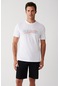 Avva Erkek Beyaz Ultrasoft Bisiklet Yaka Parlak Baskı Detaylı Regular Fit T-Shirt