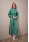 Fullamoda Fullamodest Kuşaklı Gömlek Yaka Elbise- Yeşil 24YGB1796201423-Yeşil