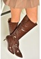 Fox Shoes N749204011 Kahverengi Kroko Baskı Alçak Topuklu Kadın Çizme Kahverengi