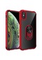 Tecno - İphone Uyumlu İphone Xs 5.8 - Kılıf Yüzüklü Arkası Şeffaf Koruyucu Mola Kapak - Kırmızı