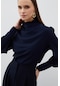 Sateen Drape Detaylı Bluz - Lacivert