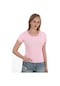Monox Kadın Fitilli Likralı Pamuk Basic Tshirt Pembe