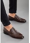 Hakiki Deri Kösele Parçalı Bağsız Kahverengi Erkek Klasik Ayakkabı-2195-kahve