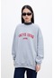 Baskı Detaylı Oversıze Sweatshırt Gri Melanj 11557026