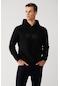 Avva Erkek Siyah Sweatshirt Kapüşonlu Yaka 3 İplik Şardonlu Baskılı Standart Fit Normal Kesim A32Y1295