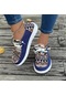 Mavi Kadın Tribal Desen Kanvas Ayakkabılar, Günlük Yuvarlak Burunlu Düşük Üst Düz Spor Ayakkabı, Hafif Dış Mekan Yürüyüş Ayakkabısı