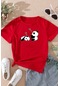 Çocuk Sleep Panda Baskılı Pamuklu Tshirt Kırmızı Siyah