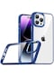 Noktaks - iPhone Uyumlu 14 Pro - Kılıf Arkası Şeffaf Kamera Çevresi Parlak Zıt Renkli Flora Kapak - Lacivert