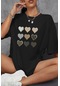 Unisex Kalp Baskılı T-shirt Siyah