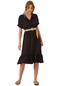 Kadın Siyah Gömlek Yaka Hasır Kemerli Ayrobin Elbise-21362-siyah