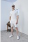 Beyaz Renk Burgu Kumaş Polo Yaka Şort Tişört Takım-1602