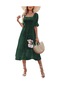 Yaz Yeni Stil Kadın Moda Şifon Jakarlı Bel Slim Fit Büyük Beden Elbise Koyu Yeşil