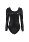 Siyah Kadın Yetişkin Parlak Patent Deri Uzun Kollu Tek Parça Leotard Bodycon Bodysuit Giyim