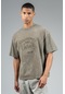Maraton Sportswear Oversize Erkek Bisiklet Yaka Düşük Kol Basic Açık Haki T-shirt 22669-açık Haki