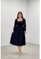 Krep Kumaş Kolları Tül Detaylı Midi Elbise - Siyah