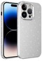 iPhone Uyumlu 14 Pro Max Kılıf Simli Işılıtılı Renkli Parlak Kamera Korumalı Silikon Kapak Koton - Beyaz