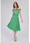 Join Us Kadın Kayık Yaka Simli Midi Elbise 0047 Yeşil
