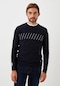 Erkek Triko Lacivert Bisiklet Yaka Desenli Slim Fit Pamuklu Kazak Ncs Jeans 3725 Lacivert