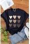 Unisex Kalp Baskılı T-shirt Lacivert