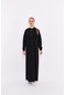 Eflatun Cepkenli Yarım Fermuarlı Elbise - 71046 - Siyah-siyah