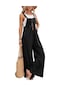 Kadınlar Casual Tulumlar Ve Tulum Geniş Bacak Cepler Askı Pantolon Bayanlar Düz Renk Uzun Tulum Playsuits Siyah